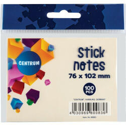Centrum Öntapadós jegyzettömb Centrum Stick Notes 76x102 mm, 100 lapos, pasztel sárga (80083)