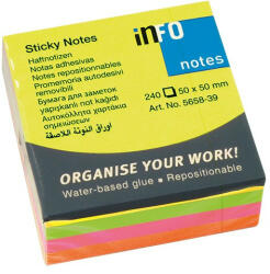 Info Notes Öntapadós jegyzettömb Info Notes 50x50 mm 240 lapos élénk vegyes színek (5658-39)