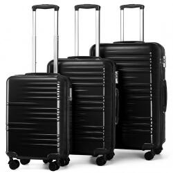 ELLE Miss Lulu London K2391L - BRITISH Traveller 3er-Satz tartós Polycarbonat és ABS Hartschalen-bőrönd TSA-zár fekete