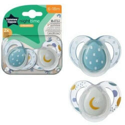 Tommee Tippee Set 2 Suzete ortodontice Tommee Tippee Night Time, 6-18 luni, Bleu-Gri, cutie sterilizare (5010415333629/3)