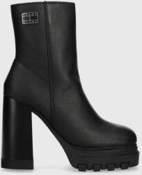Tommy Jeans bőr csizma TJW HIGH HEEL ANKLE BOOT fekete, női, magassarkú, EN0EN02256 - fekete Női 41