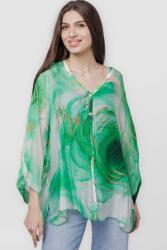 SHOPIKA Bluza tip camasa din matase naturala cu imprimeu verde, cu dublura Verde Talie unica