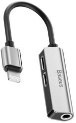 Baseus audió adapter és töltőkábel (elosztó, 2 lightning+3.5mm jack aljzat - lightning) EZÜST Apple iPhone 14 Pro, iPhone 14 Plus, iPhone 14 (CALL52-S1)