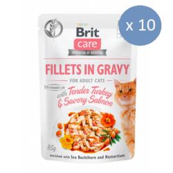 Brit 10 x Brit Care Cat Fillets in Gravy cu Somon si Curcan, 85 g