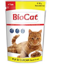  Biocat Plic Biocat cu Pui si Curcan in sos, 100 g