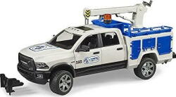 BRUDER RAM 2500 service truck with crane and rotating beacon, model vehicle (02509) Figurina