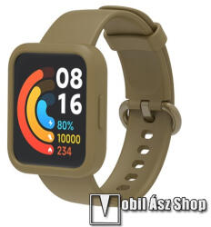 Okosóra szilikon szíj + óravédő szilikon keret (bumper) - BARNA - 120mm + 85mm hosszú - Xiaomi Redmi Watch 2 / Redmi Watch 2 Lite / Poco Watch