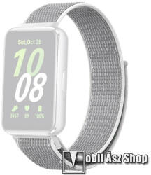  Okosóra szíj - szövet, légáteresztő, tépőzáras - 210mm hosszú - SZÜRKE / FEHÉR - SAMSUNG Galaxy Fit3 (SM-R390)