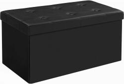 SONGMICS Puff, összecsukható tároló pad, 76x38x38 cm, fekete