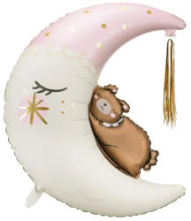 PartyDeco S. r. o Fólia lufi, Teddy Maci a holdon, rózsaszín, 80x98 cm