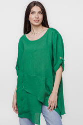 SHOPIKA Bluza lunga tunica, in colturi, din in, verde Verde Talie unica