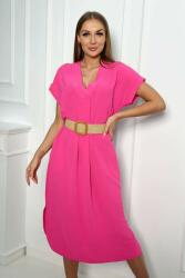 FiatalDivat Midi ruha dekoratív övvel, modell 5904 élénk rózsaszín (HK24001)