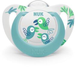 Nuk Силиконова залъгалка NUK - Star, 18-36 месеца, Синя с птички (10739748-Синя с птички)