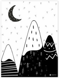 INSPIO Falikép - fekete-fehér dombok és hold