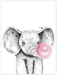 INSPIO Faliképek - Elefánt rózsaszín buborékkal