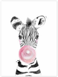 INSPIO Képek falra - Zebra rózsaszín buborékkal