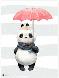INSPIO Panda maci piros esernyővel - Falikép