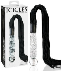 Icicles No. 38 - dildo de sticlă ondulată cu mici cozi de piele (transparent-negru) (05403070000)