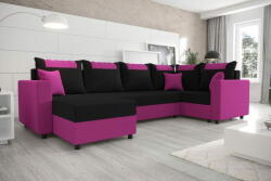  Veneti SANVI LONG elegáns U alakú ülőgarnitúra - fekete / rózsaszín, jobbos