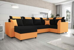  Veneti SANVI LONG elegáns U alakú ülőgarnitúra - fekete / narancssárga, jobbos