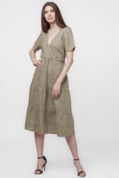 SHOPIKA Rochie bej inchis din in cu volane si bust petrecut Talie unica