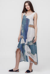 SHOPIKA Rochie lunga asimetrica A-line din in cu snur pe fata si imprimeu pictural S/M