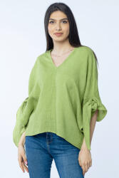 SHOPIKA Bluza de vara cu funde, din in, oversize, verde deschis Verde Talie unica