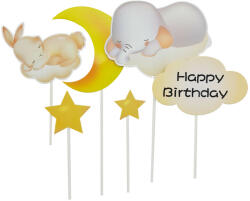 6 darabos torta és sütemény dekoráció - Happy Birthday - Elefánt és nyuszi