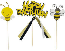  3 darabos torta dekoráció - Happy Birthday - Méhecske
