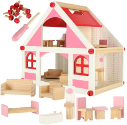 Inlea4Fun Casa de papusi din lemn 36cm - alb/roz (IA-KX4351)