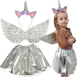 Inlea4Fun Costum pentru copii - fustă cu aripi și bentiță unicorn - Inlea4Fun - argintiu (IA-KX4433_1)
