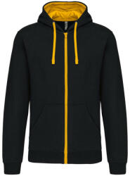 Kariban Férfi cipzáras pulóver kontrasztos bélésű kapucnival, Kariban KA466, Black/Yellow-XL (ka466bl-ye-xl)