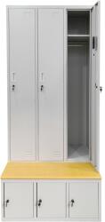 +Plus Mobilier Vestiar metalic Premium 3+3 compartimente (3 usi imbracaminte + 3 usi incaltaminte) SI BANCUTA, 900x800x2156 mm (LxlxH), PLUS gri 3 3 30 kg Nu Vestiar metalic cu bancuta 900x800x2156 (61004218)