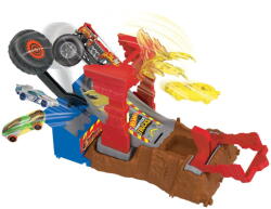 Mattel Monster Trucks Arena World: Entry Challenge - 5 Alarm's Fire Smash Through, Racetrack (incl. 2 toy cars) (HNB90) Figurina