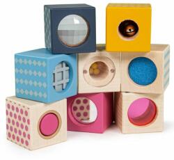 Bigjigs Toys Set 8 cuburi senzoriale din lemn (149989)