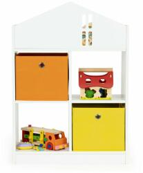 Ecotoys Dulap tip biblioteca, organizator jucarii, camera copilului, Ecotoys, 65, 2x27x90, 5 cm, Alb cu sertare colorate (ZKB-03)