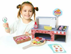 ECOTOYS Cuptor pizzerie cu accesorii din lemn, Ecotoys, joc de rol, dezvolta imaginatia si abilitatile manuale (4366)