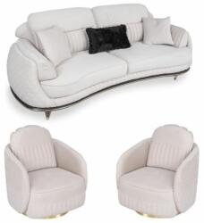 Chairs Deco Set 3 canapea Luxury Atlanta cu 2 fotolii catifea bej