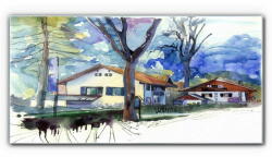COLORAY. HU Üvegkép Absztrakciós akvarellfák 140x70 cm