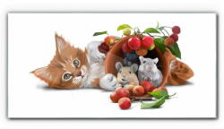 COLORAY. HU Üvegkép Kép üvegállatok macska patkány gyümölcs 140x70 cm