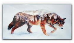  COLORAY. HU Üvegkép Absztrakciós farkas erdő tél 140x70 cm