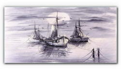 COLORAY. HU Üvegkép Éjszakai hold tengeri hajók 100x50 cm