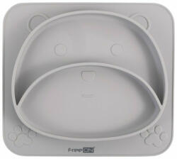 FreeON Farfurie compartimentata, FreeON, din silicon fara BPA, 26 x 23 x 2.6 cm, Teddy Bear Grey (39678) - drool