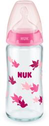 Nuk Стъклено шише със силиконов биберон NUK - First Choice, TC, 240 ml, 0-6 месеца, Розово (10745121-Розов)