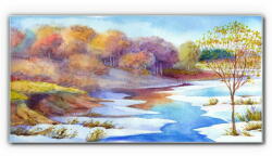 COLORAY. HU Üvegkép Akvarell fa folyó 140x70 cm