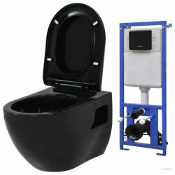 vidaXL Fekete falra szerelhető kerámia WC rejtett öblítőtartállyal (3054479)