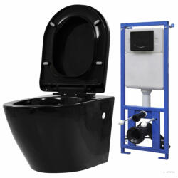 vidaXL Fekete falra szerelhető kerámia WC rejtett öblítőtartállyal (3054478)