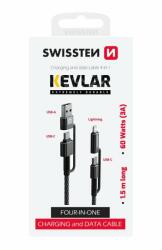 SWISSTEN Dátový kábel Swissten Kevlar 4in1 USB-C (USB-A)/USB-C (Lightning) 3A 1, 5m Čierny