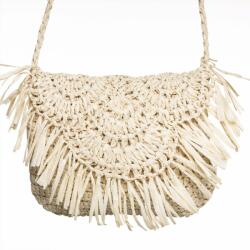 SHOPIKA Geanta crossbody mica impletita cu franjuri decorativi pe capac, bej deschis