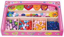 Viga Toys Дървен комплект Viga - Мъниста за нанизване в кутия, Сърца (52729)